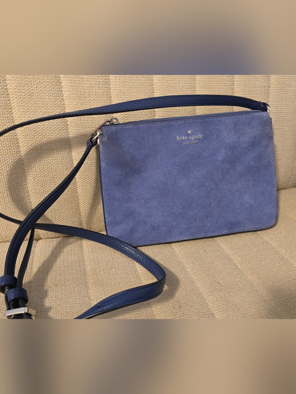Kate Spade Suede & Leather Triple Gusset Crossbody Bag Blueberry Cobbler